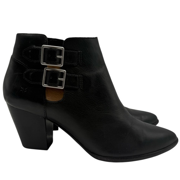 Frye Womens Shoes Jennifer Booties Sz 9.5 Black Leather Heeled Ankle Buckle - Picture 2 of 13